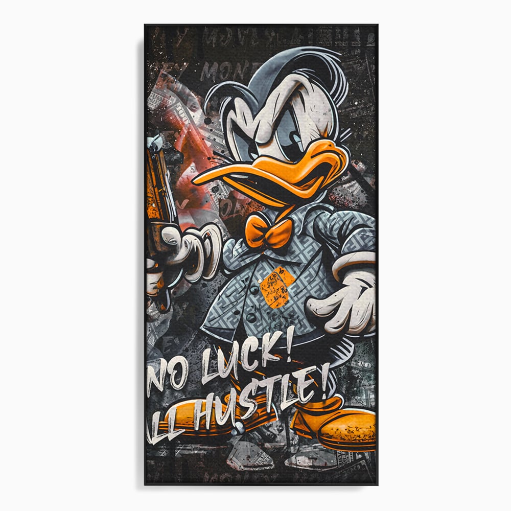 Tablou canvas cu tablou canvas cu donald duck revoltat, in rama de aluminiu negru